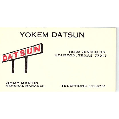 Jimmy Martin Yokem Datsun Houston Vintage Business Card SD9-B6