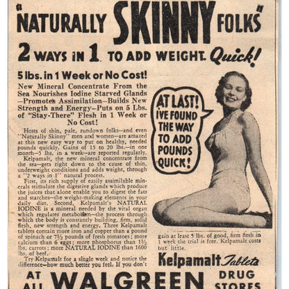 Walgreen Kelpamalt Weight Loss 1935 Minneapolis Journal Advertisement AE7-N2