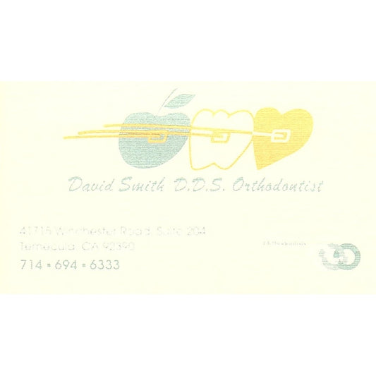 David Smith DDS Orthodontist Temecula CA Vintage Business Card SC9-B8