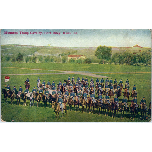 WWI Mounted Troop Cavalry Fort Riley Kansas Vintage Postcard PD9