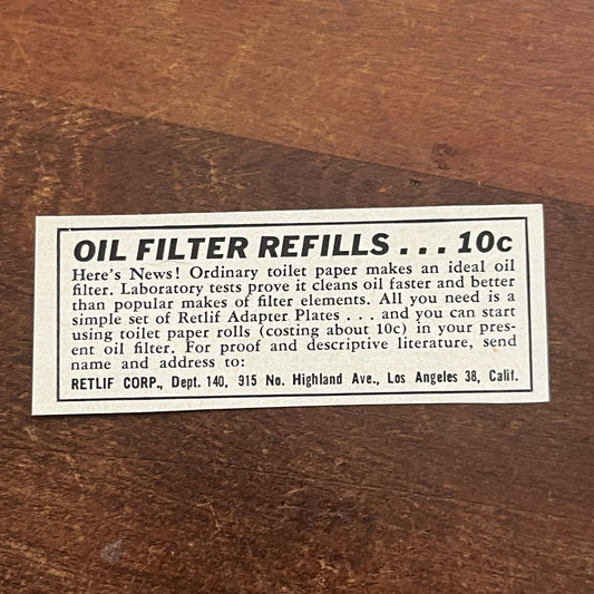 Oil Filter Refills - Retlif Corp Los Angeles CA 1955 Ad AG1-S1