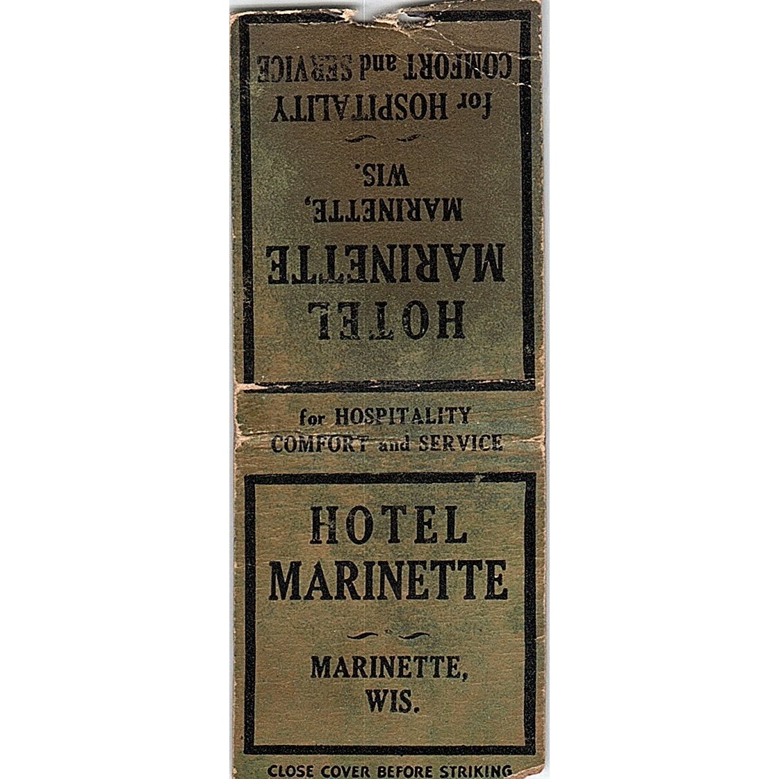 Hotel Marinette WI Vintage Matchbook Cover SC7-Y7