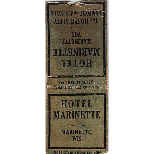 Hotel Marinette WI Vintage Matchbook Cover SC7-Y7