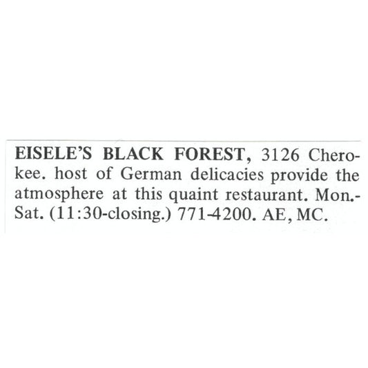 Eisele's Black Forest German Restaurant St. Louis 1971 Magazine Ad AD8-O1