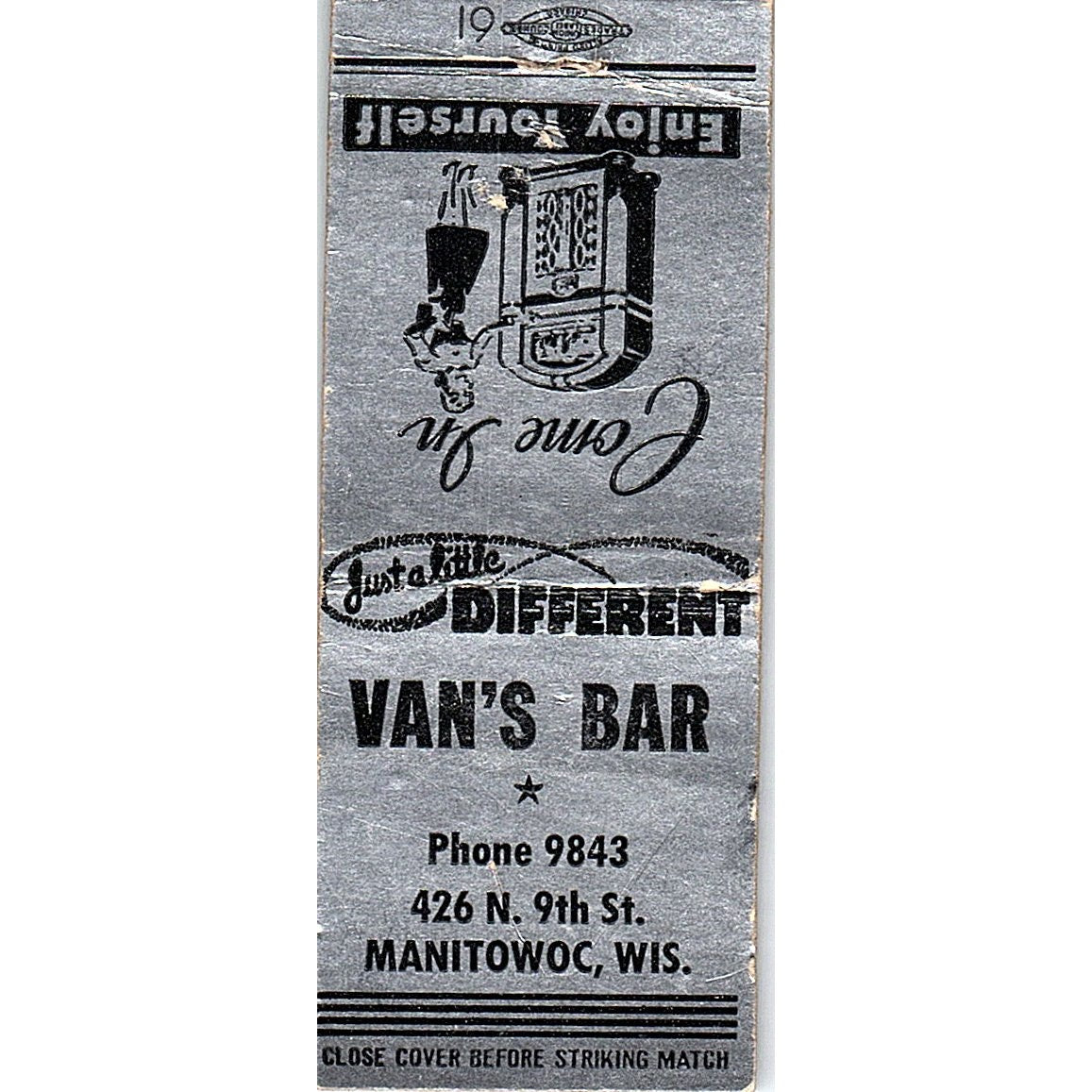 Van's Bar 426 N. 9th St. Manitowoc WI Vintage Matchbook Cover SC7-Y2