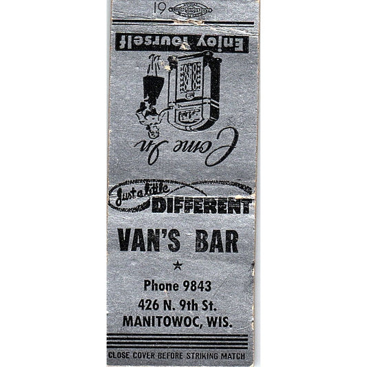Van's Bar 426 N. 9th St. Manitowoc WI Vintage Matchbook Cover SC7-Y2