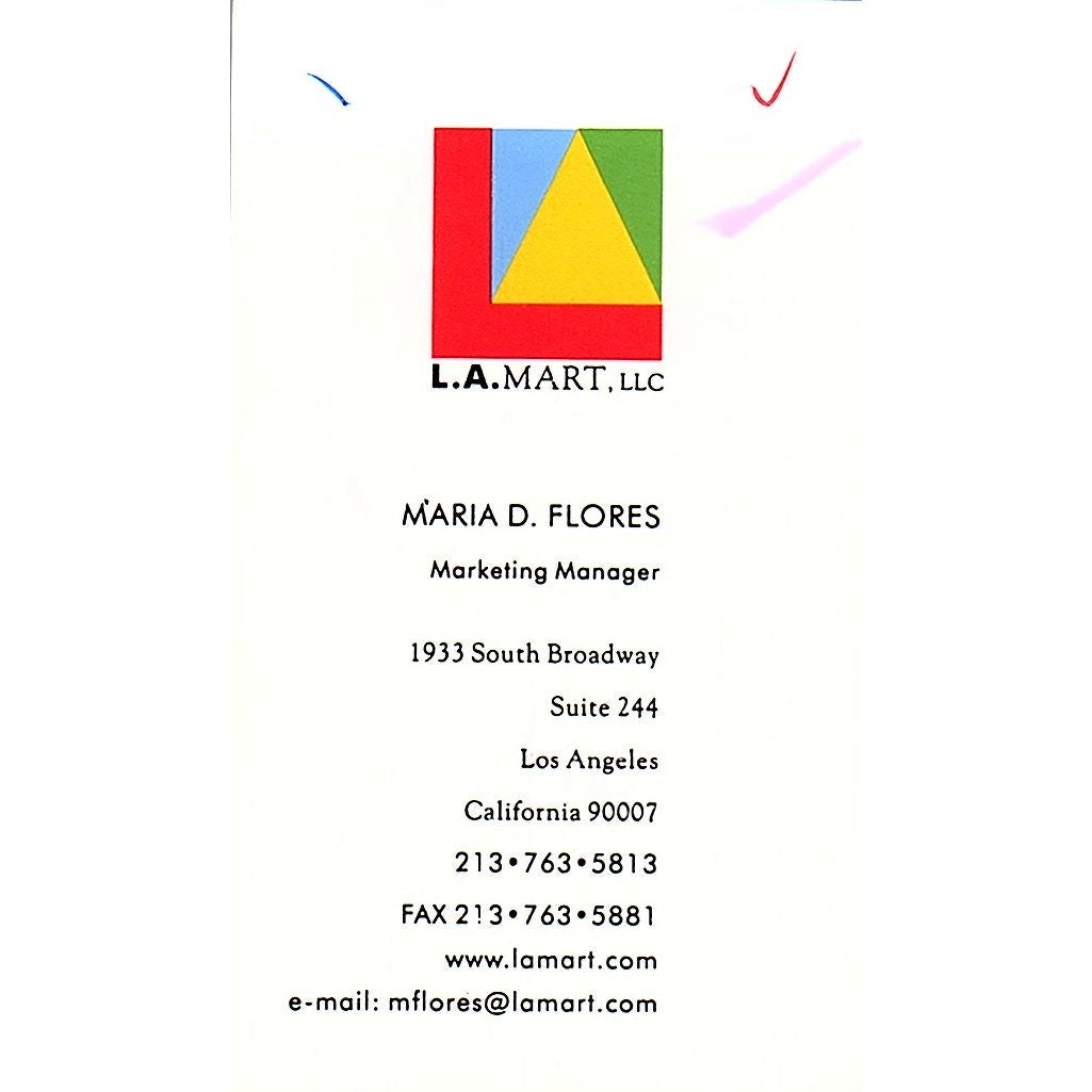 Maria D Flores L.A. Mart LLC Los Angeles CA Vintage Business Card SC9-B10