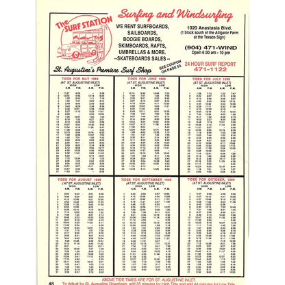 The Surf Station Tide Charts 1989 Ad AF9-13