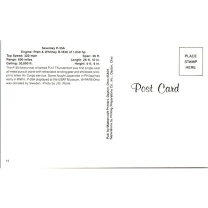 Seversky P-35A Vintage Postcard PC19