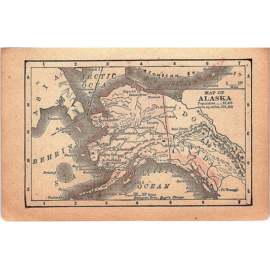 Antique 1889 Map of Alaska 1889 Pocket Map Engraving SAG4-H3