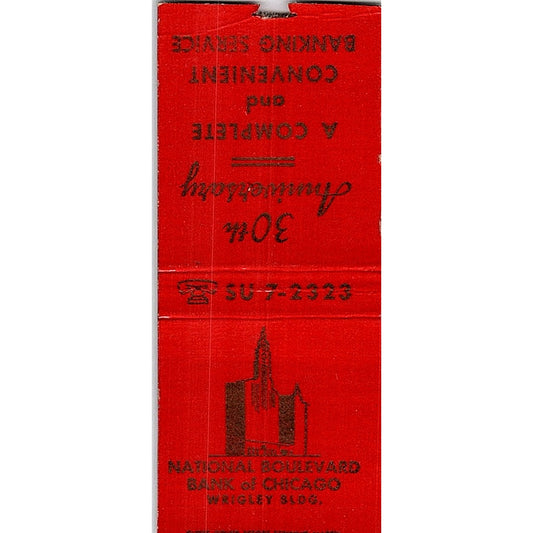National Boulevard Bank of Chicago 30th Anniversary Vtg Matchbook Cover SF3-Y4