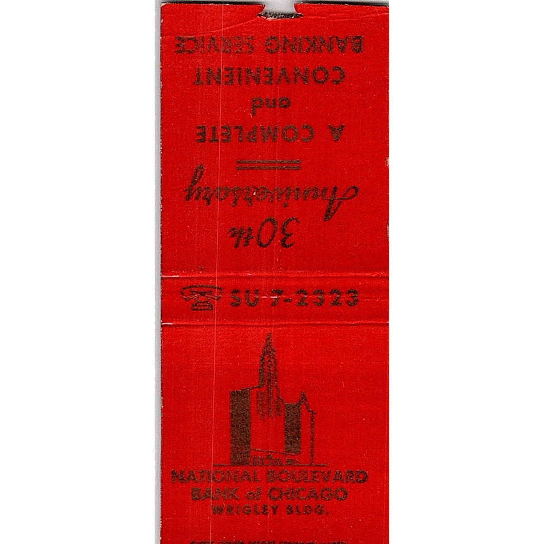 National Boulevard Bank of Chicago 30th Anniversary Vtg Matchbook Cover MM11-9