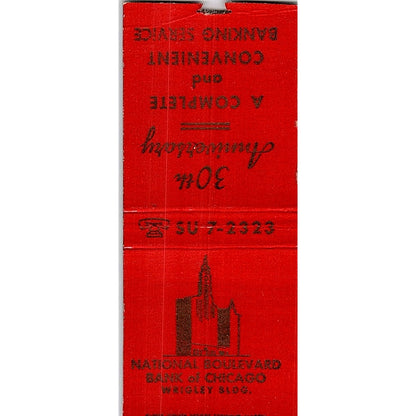 National Boulevard Bank of Chicago 30th Anniversary Vtg Matchbook Cover MM11-9