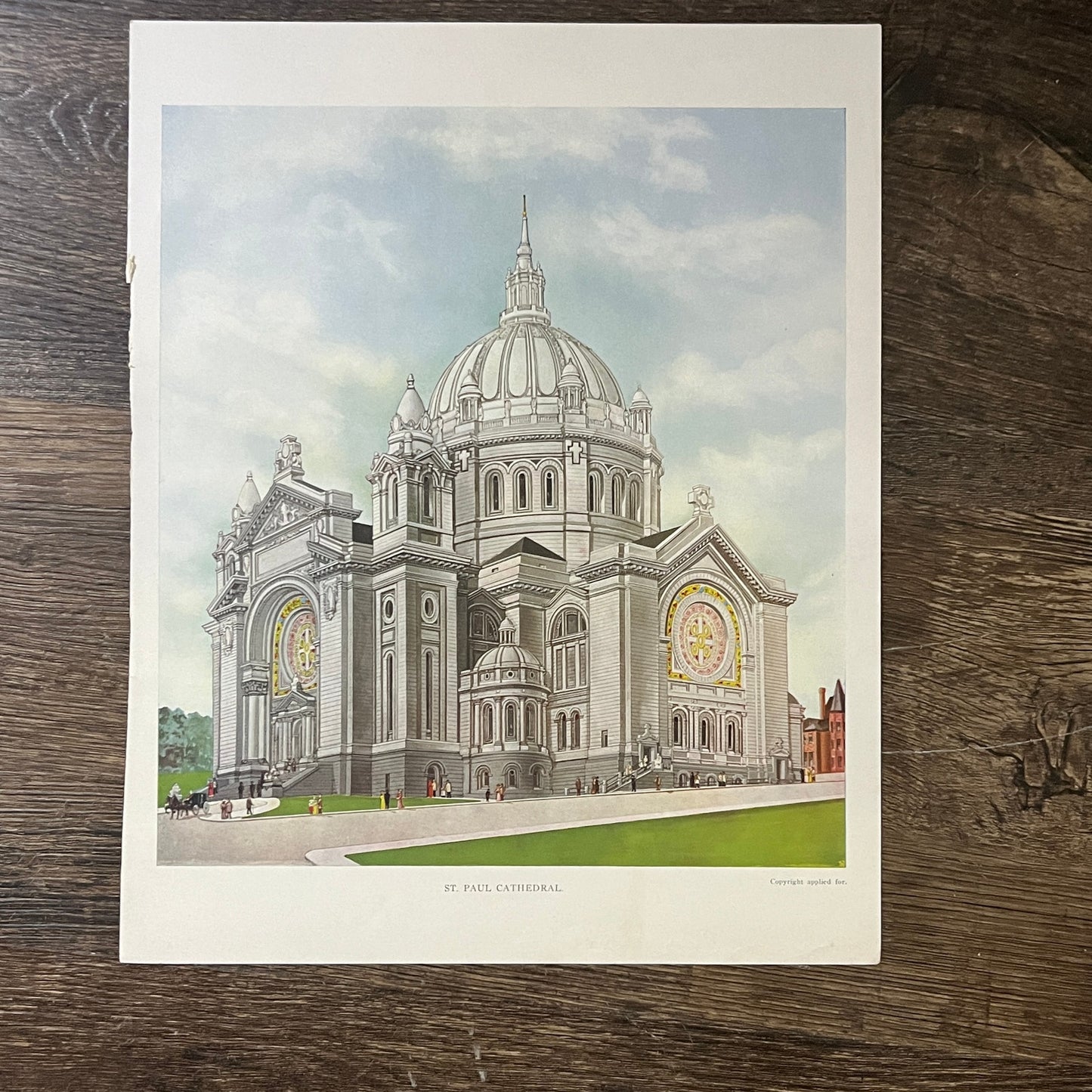 St. Paul's Cathedral Lithograph Vintage Art Print 9x11 V5