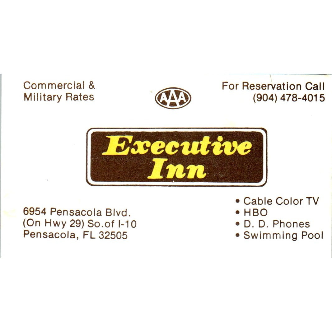 Executive Inn AAA Pensacola FL Vintage Business Card SD8-B22