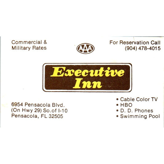 Executive Inn AAA Pensacola FL Vintage Business Card SD8-B22