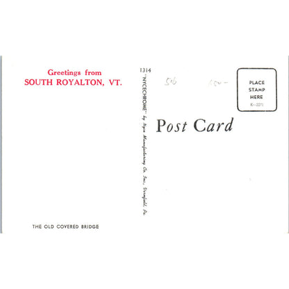 Covered Bridge South Royalton VT Vintage Covered Bridge Postcard PD6