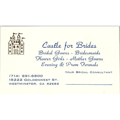 Castles for Brides Westminster CA Vintage Business Card SE5-B5
