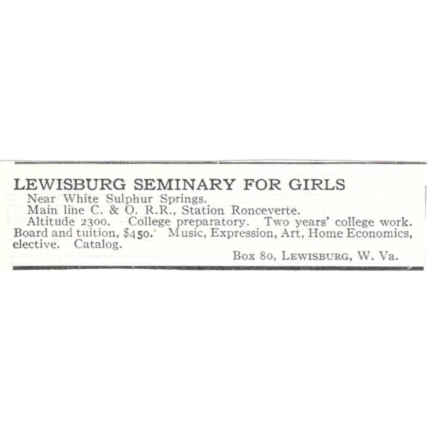Lewisburg Seminary for Girls White Sulphur Springs WV 1918 Advertisement AE5-SV3