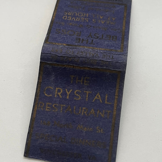 The Crystal Restaurant Richmond VA Betsy Boys Vintage Matchbook Cover MM4-1