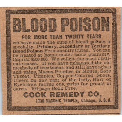 Blood Poison Cure - Cook Remedy Co Chicago IL 1906 Original Ad AB6-CL1