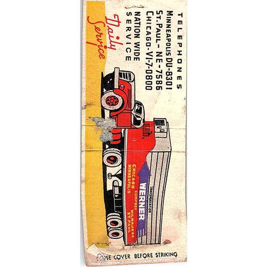 Werner Transportation Trucking Minneapolis Chicago Vtg Matchbook Cover SF3-Y2