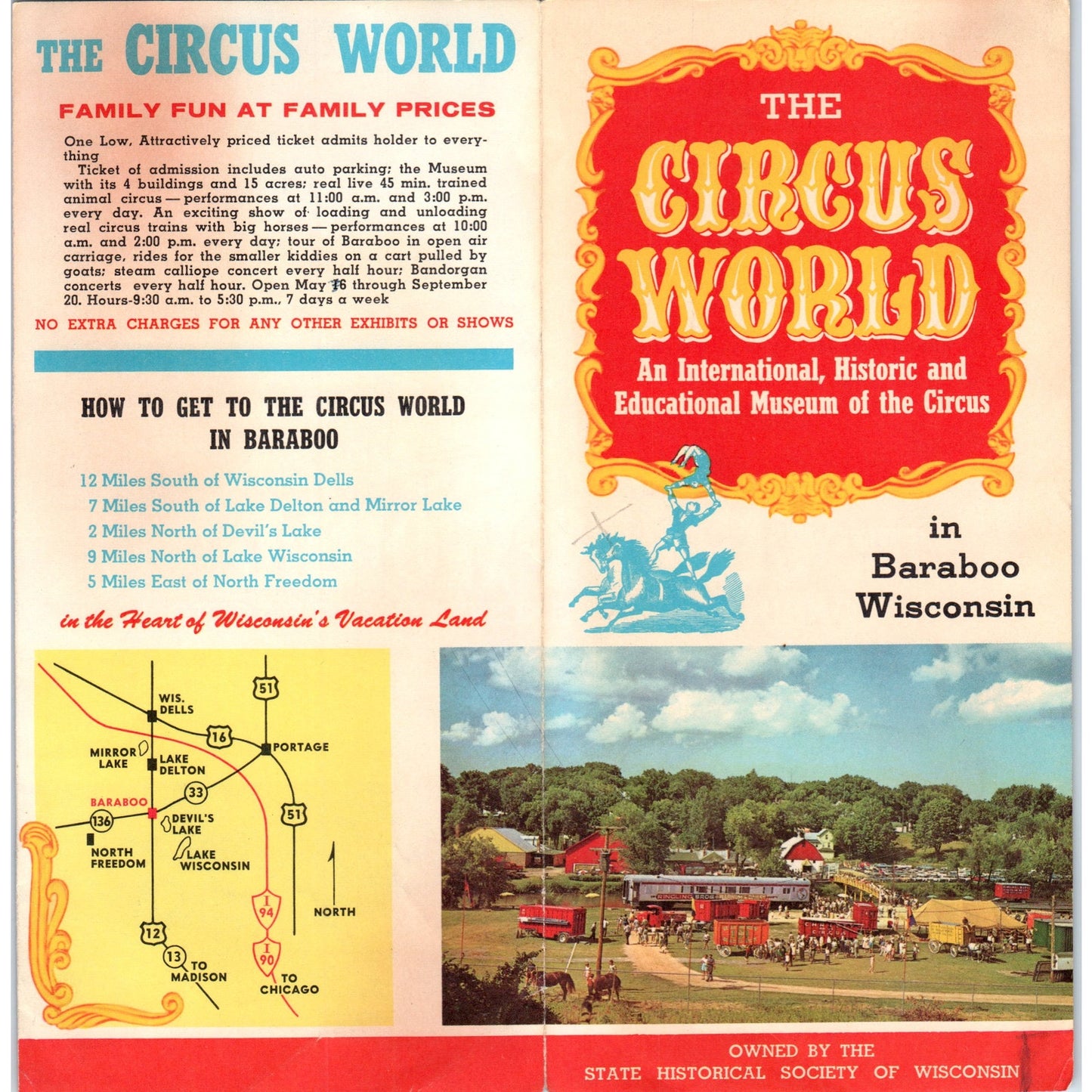 Vintage Circus World Baraboo Wisconsin Fold Out Travel Brochure H5-5