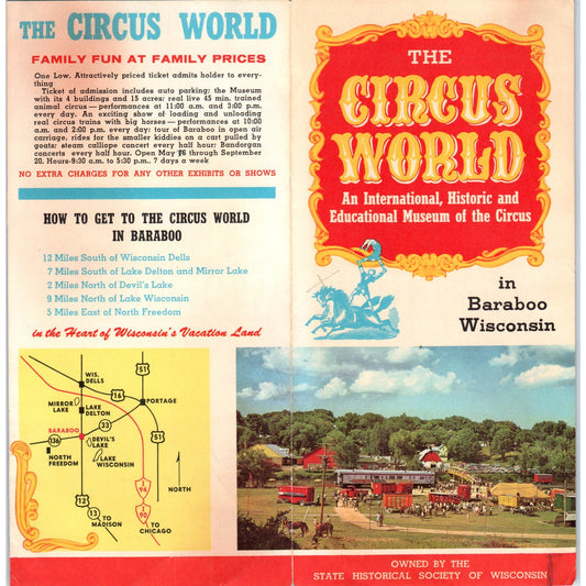 Vintage Circus World Baraboo Wisconsin Fold Out Travel Brochure H5-5