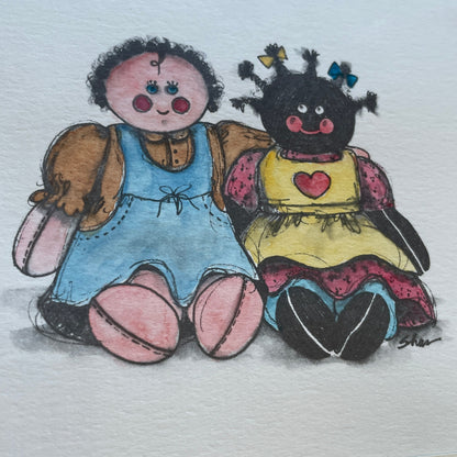 Rag Dolls 8x10 Matted Print Hand Watercolor, Signed Shar Coulson