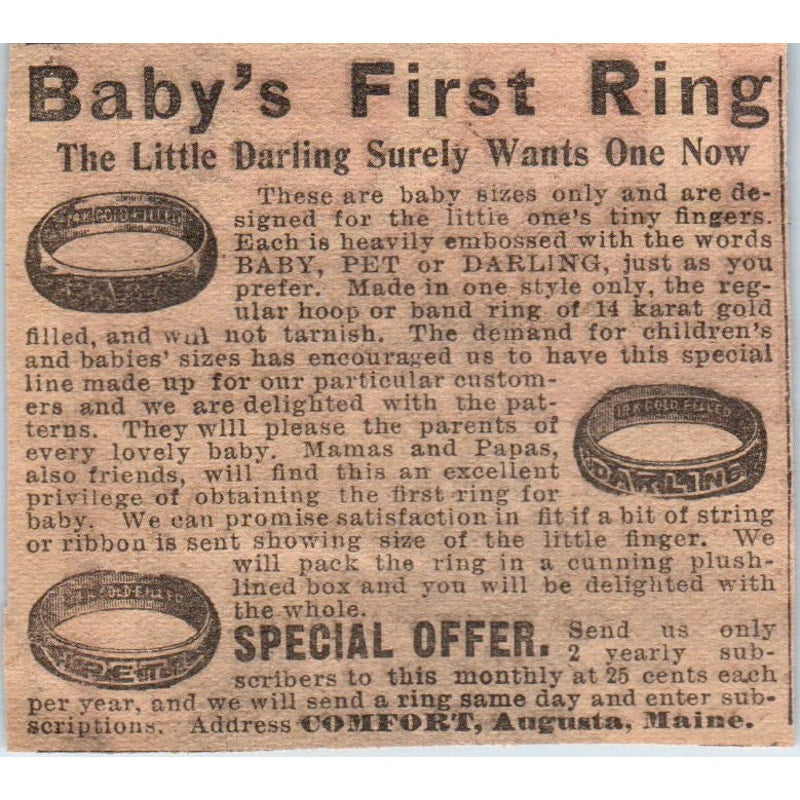 Baby's First Ring Comfort Augusta Maine 1910 Magazine Ad AF1-CM2