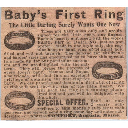 Baby's First Ring Comfort Augusta Maine 1910 Magazine Ad AF1-CM2