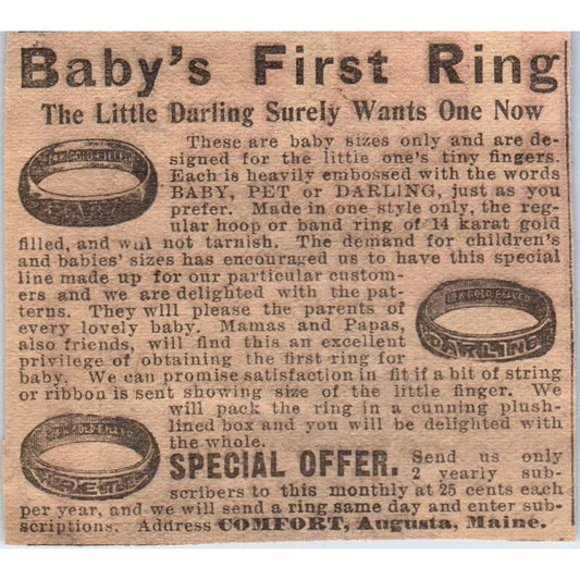 Baby's First Ring Comfort Augusta Maine 1910 Magazine Ad AF1-CM2