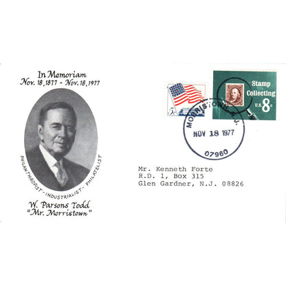 1977 W. Parsons Todd Mr. Morristown Philatelist Memoriam Postal Cover TI5-PC1