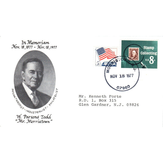 1977 W. Parsons Todd Mr. Morristown Philatelist Memoriam Postal Cover TI5-PC1