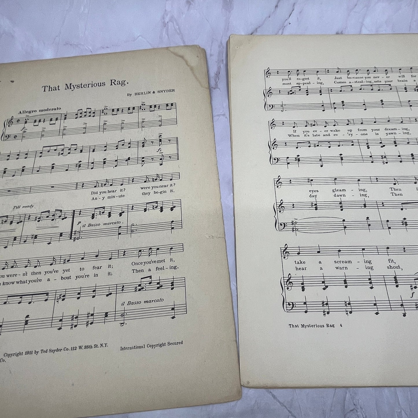 That Mysterious Rag Ragtime Irving Berlin & Snyder 1911 Sheet Music V16
