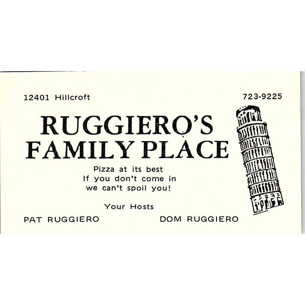 Ruggiero's Family Place Pat & Dom Ruggiero Houston TX Business Card SSB4-B13