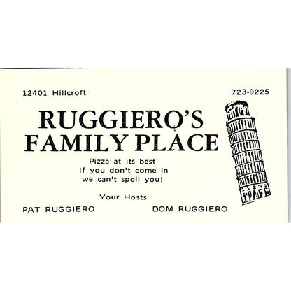 Ruggiero's Family Place Pat & Dom Ruggiero Houston TX Business Card SSB4-B13