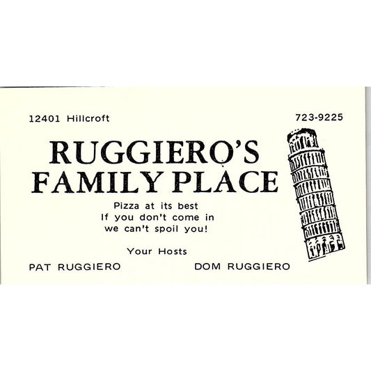 Ruggiero's Family Place Pat & Dom Ruggiero Houston TX Business Card SSB4-B13