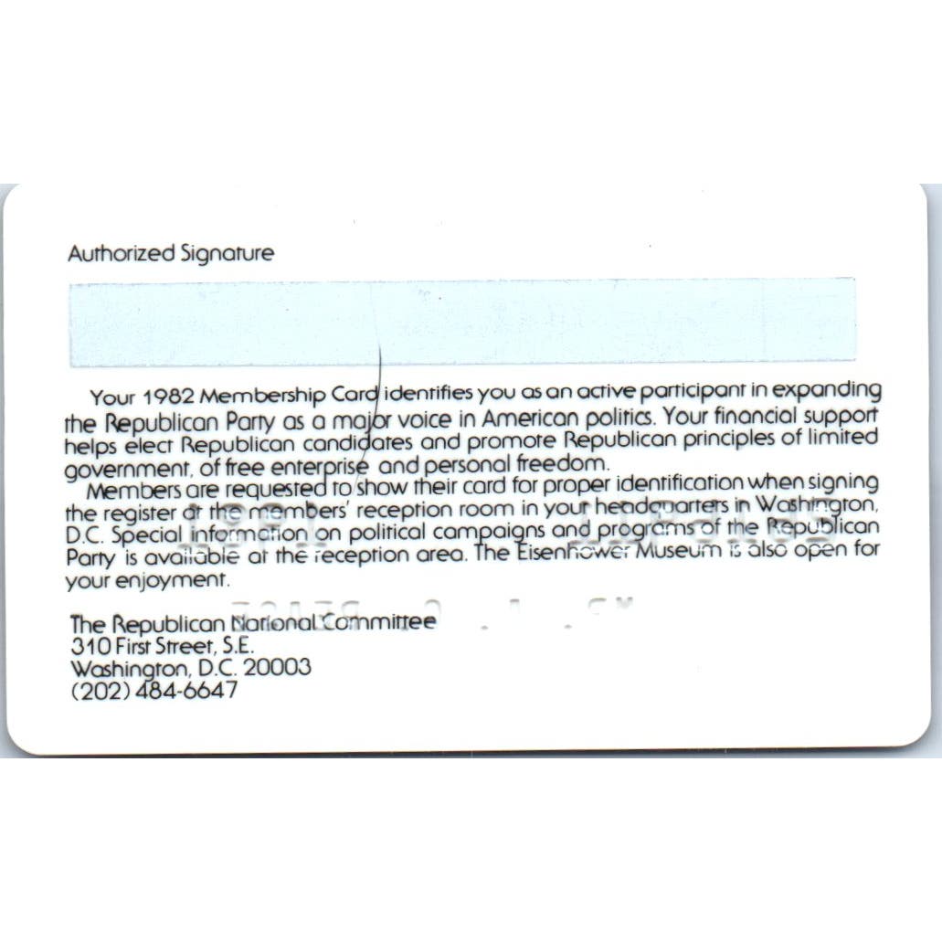 1982 Republican National Sustaining Member Card A.G. Pease AE2
