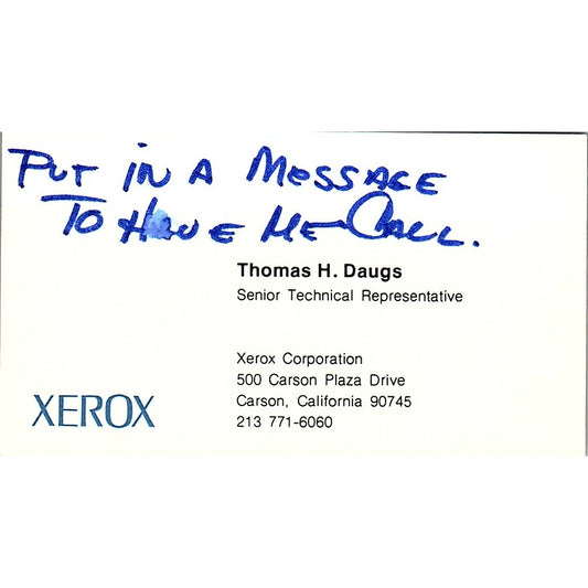Xerox Corporation Thomas H. Daugs Carson CA Vintage Business Card SB4-B10