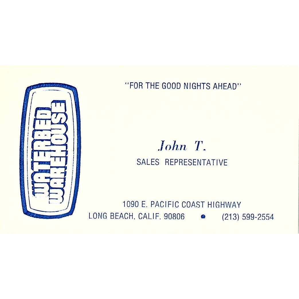 Waterbed Warehouse John T. Long Beach Calif Vintage Business Card SF3-B3