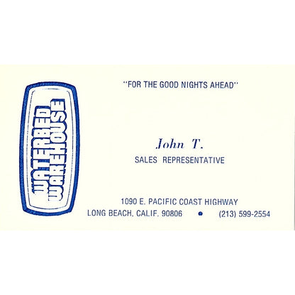 Waterbed Warehouse John T. Long Beach Calif Vintage Business Card SF3-B3