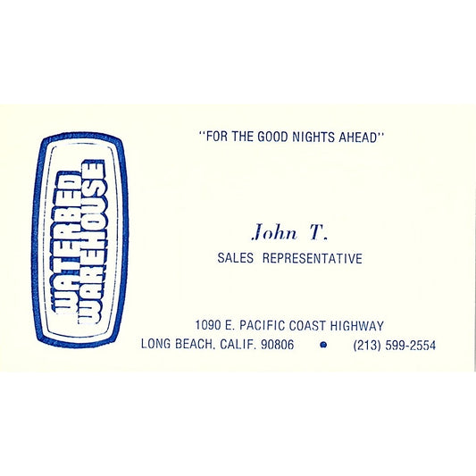 Waterbed Warehouse John T. Long Beach Calif Vintage Business Card SF3-B3