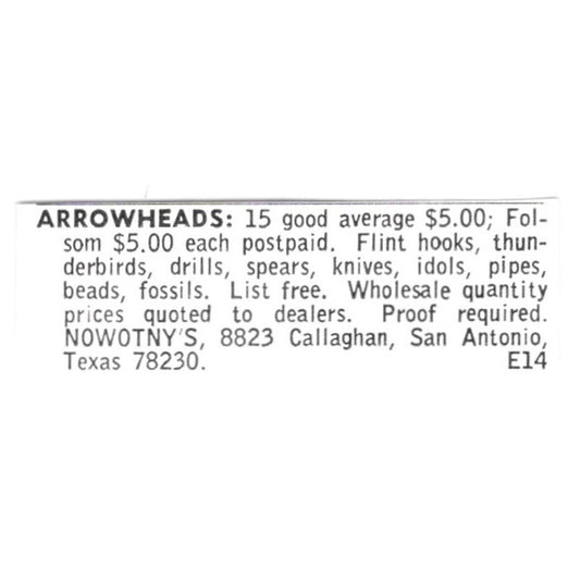 Nowotny's Arrowheads San Antonio TX 1972 Ad AF8-S20