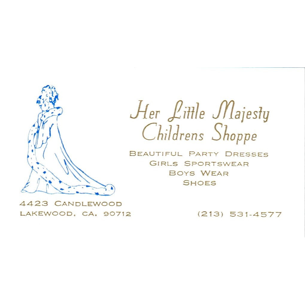 Her Little Majesty Children's Shoppe Clothing Lakewood CA Business Card SE3-B6