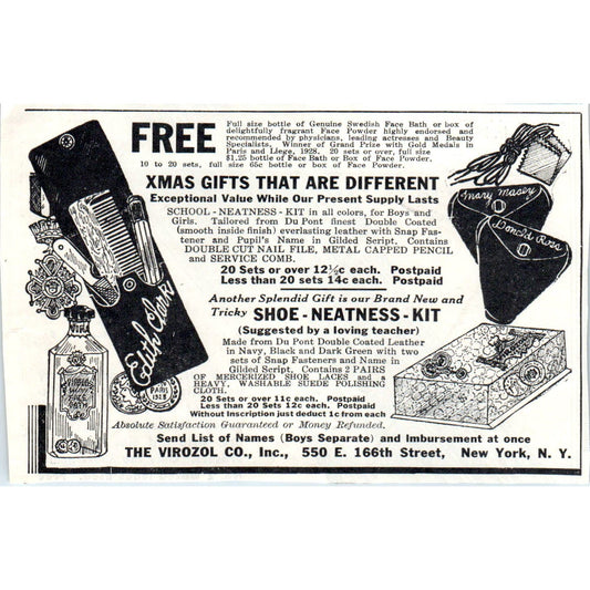The Virozol Co NY Christmas Gift Offer 1930s Magazine Advertisement AE4-I1