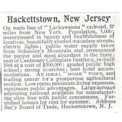 Hackettstown NJ Lackawanna Railroad c1918 Original Advertisement AE5-SV1