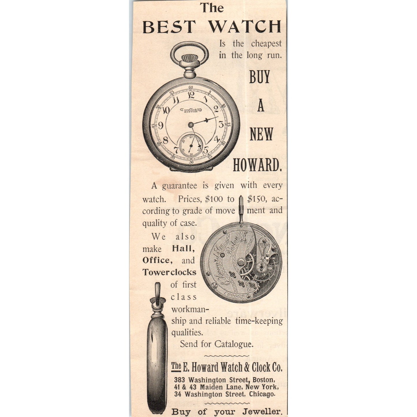 E. Howard Watch & Clock Co Pocket Watches 1892 Magazine Ad AB6-SL1