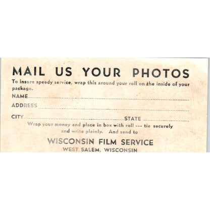 Wisconsin Film Service Photo Mail Form West Salem WI AF1