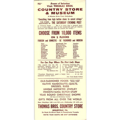 Thomas Bros. Country Store Biglerville PA Vintage Travel Leaflet TH2-TB5